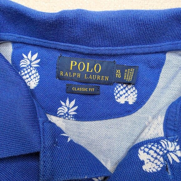 Polo Ralph Lauren pineapple print polo shirt blue classic fit size XL 100% cotto - Picture 2 of 7